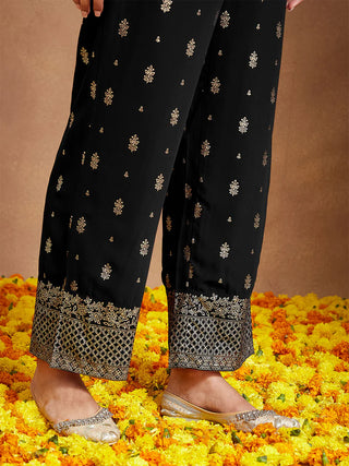 Black Georgette Foil Print Open Tiered Kurta Bottom Set