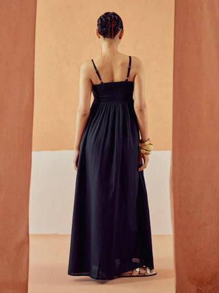 Solid Black Lenin Maxi Style Dress