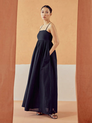 Solid Black Lenin Maxi Style Dress