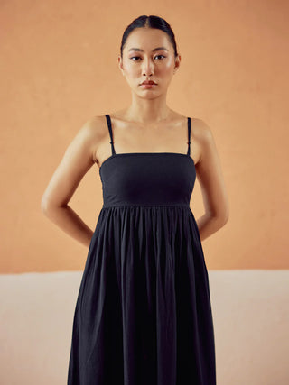 Solid Black Lenin Maxi Style Dress