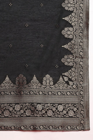 Black Silk Blend Ethnic Motif Designed Suit Set with Dupatta