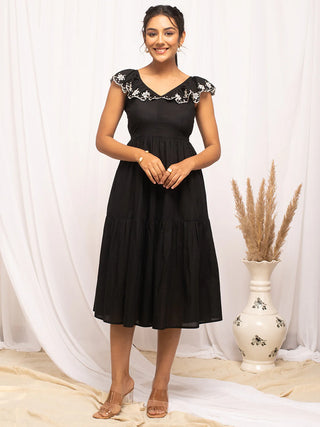 Black Cotton Solid Dress
