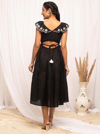 Black Cotton Solid Dress