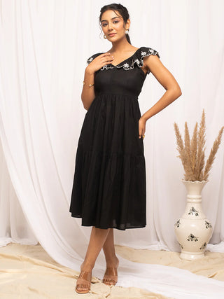 Black Cotton Solid Dress