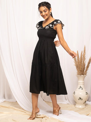 Black Cotton Solid Dress