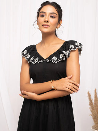 Black Cotton Solid Dress