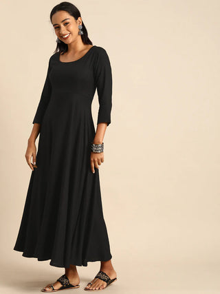 Solid Black Rayon & Cotton Kurta with Dupatta