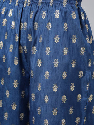 Blue Printed Suit Set With Dupatta