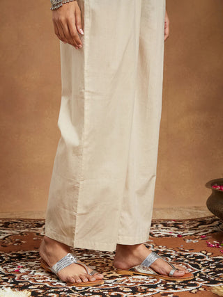 Blue & Beige Pure Cotton Paisley Print Kurta Bottom Set