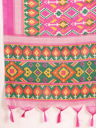 Navy Blue Cotton Blend Yoke Embroidered Suit Set with Pink Silk Printed Dupatta