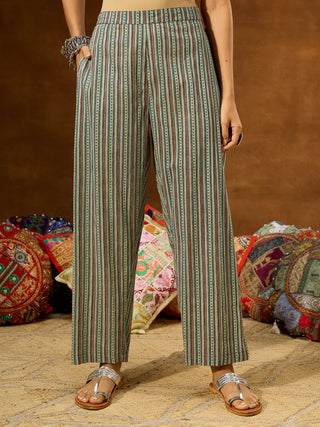 Blue Pure Cotton Printed Straight Shape Kurta Bottom Set