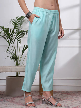 Blue Silk Blend Cotton Lining Embroidered Straight Shape Suit Set with Dupatta