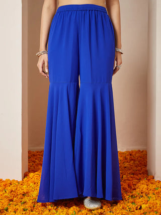 Rayol Blue Georgette Foil Print A-LIne Sharara Set with Chiffon Dupatta