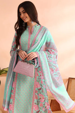 Turquoise Blue Rayon Blend Floral Print Straight Shape Kurta with Cotton Blend Trouser & Dupatta