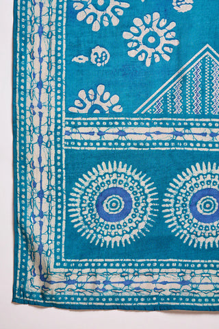 Blue Rayon Blend Floral Print Suit Set with Dupatta