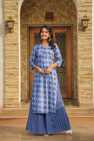 Blue Rayon Digital Print Kurta Palazzo Set