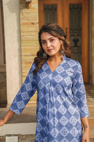 Blue Rayon Digital Print Kurta Palazzo Set