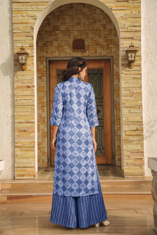 Blue Rayon Digital Print Kurta Palazzo Set