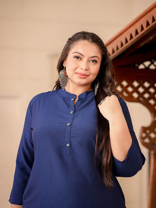 Blue Silk Blend Solid Straight Shape Kurta