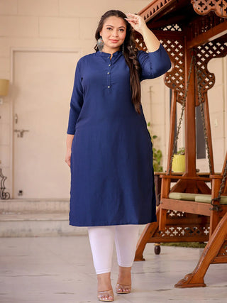 Blue Silk Blend Solid Straight Shape Kurta