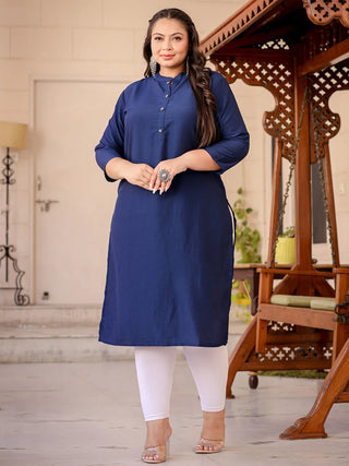 Blue Silk Blend Solid Straight Shape Kurta