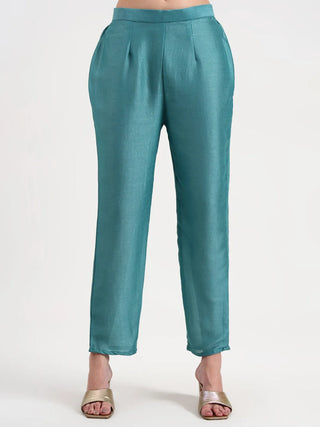 Turquoise Blue Silk Blend Kalidaar Embroidered Anarkali Suit Set with Dupatta