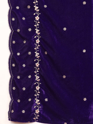 Violet Velver Thread & Zari Embroidered Suit Set with Dupatta