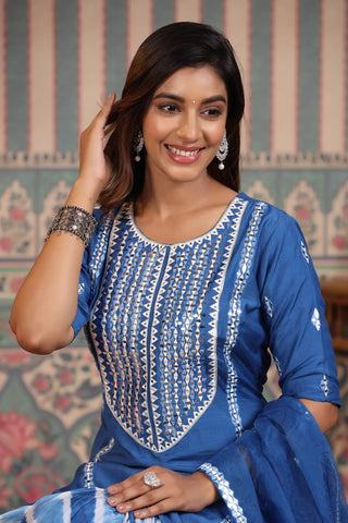 Blue Tie And Dye Sharara Suit Set