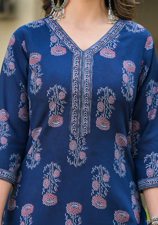 Blue Viscose Rayon Printed Suit Set with Cotton Dupatta