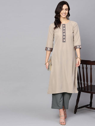 Crepe Beige Kurta Palazzo Set