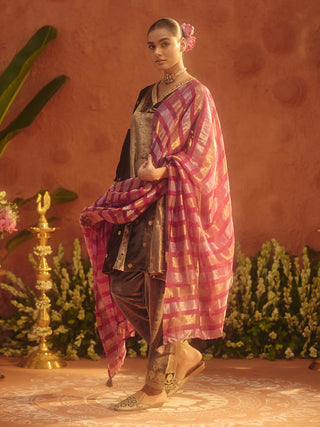 Brown Velvet Embroidered Suit Set with Dupatta