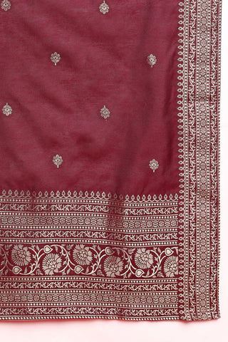 Burgundy Silk Blend Ethnic Motif Designed Suit Set with Dupatta