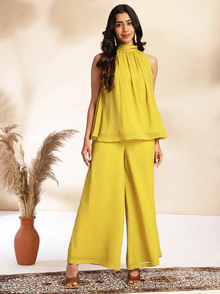 Solid Yellow Chiffon Top Bottom Set
