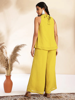 Solid Yellow Chiffon Top Bottom Set