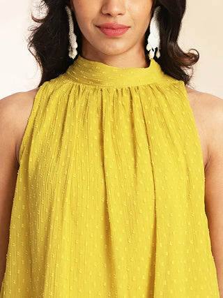 Solid Yellow Chiffon Top Bottom Set