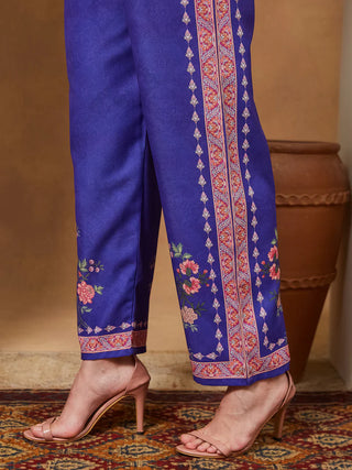 Purple Cotton Blend Ethnic Motif Printed Suit Set with Chanderi Blend Dupatta