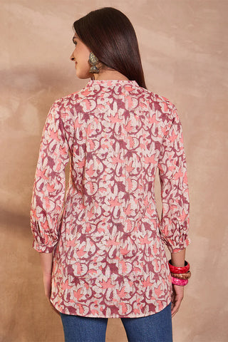 Cream Cotton Blend Regular Style Floral Print Kurta