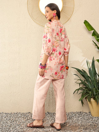 Cream Rayon Blend Floral Print Co-Ord Set