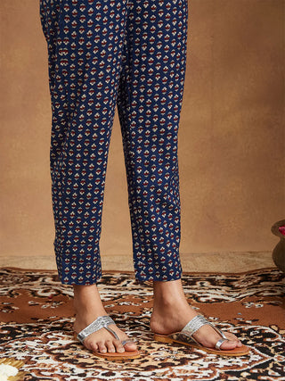 Blue Cotton Floral Print Kurta Bottom Set