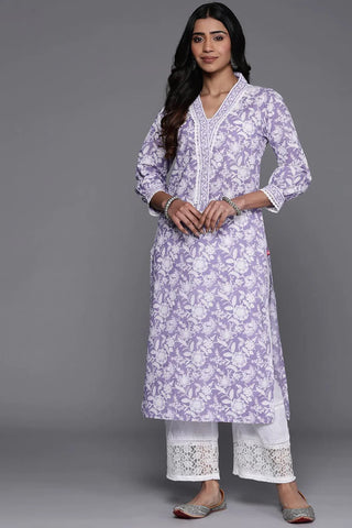 Lavender Cotton Floral Printed Kurta