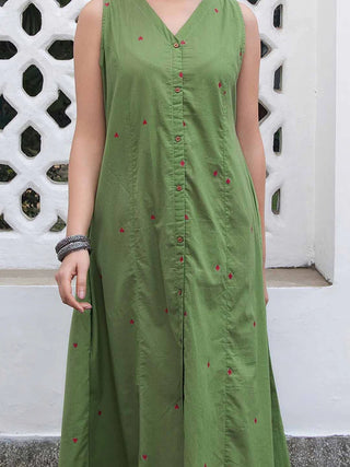 Green Cotton A Line Geometric Kurta Bottom Set