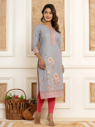 Green Cotton Ethnic Motif Woven Design, Digital Print & Zari Detailing A Line Kurta