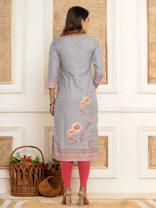 Green Cotton Ethnic Motif Woven Design, Digital Print & Zari Detailing A Line Kurta