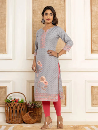 Green Cotton Ethnic Motif Woven Design, Digital Print & Zari Detailing A Line Kurta