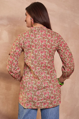 Green Cotton Regular Style Floral Print Kurta