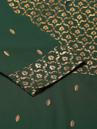 Green Poly Crepe Gold Foil Print Suit Set with Georgette Dupatta