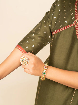 Green Silk Blend Foil Print Suit Set with Organza Dupatta