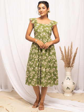 Cotton Green Floral Print Dress