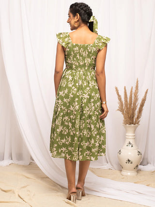 Cotton Green Floral Print Dress
