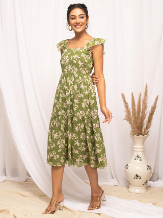 Cotton Green Floral Print Dress